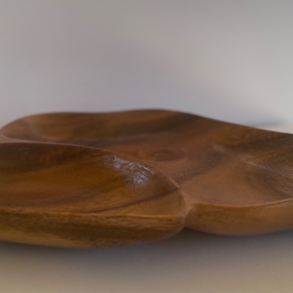 Vintage Monkey Pod Wood Leaf Divided Tray/Serving Dish - Picture 9 of 10